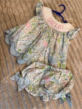 Embroidered Shelby Floral Baby Matching Set in Pastel Pink, Blue & Green